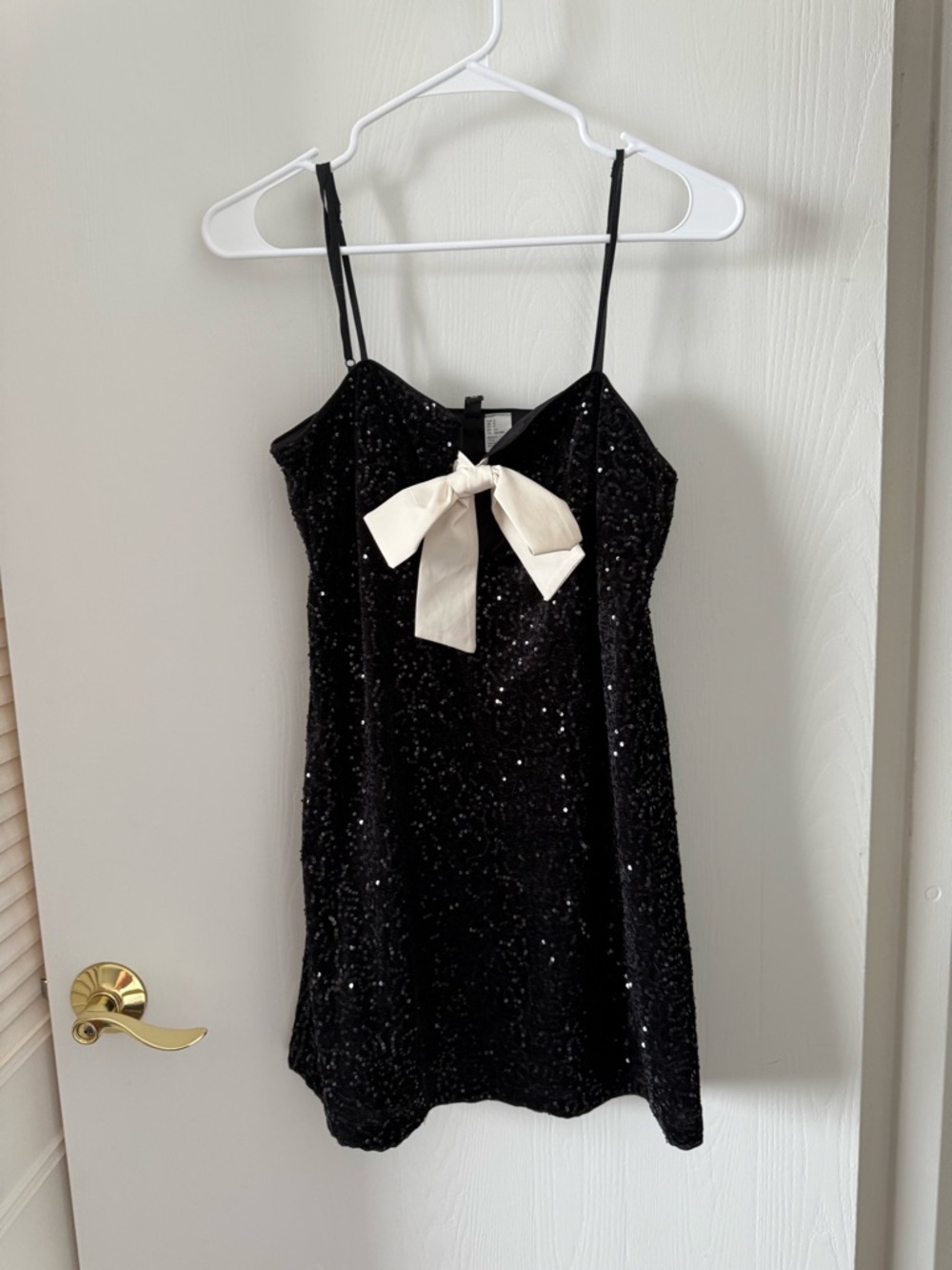 H&M Black Sequin Mini Dress with Cream Bow